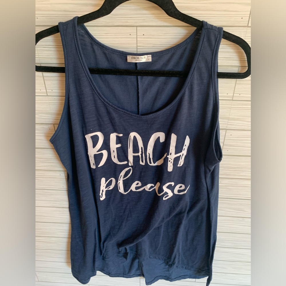 BEACH please Navy Graphic Tank Top -